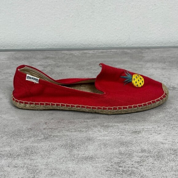 Soludos Women Size 9 Coral Embroidered Pineapple Coral Espadrilles Canvas Flats - Picture 2 of 8